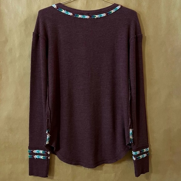 Free People | NWT Rainbow Thermal Henley Tee Long Sleeve in Wine Size XS - Picture 13 of 16